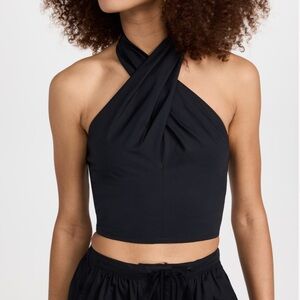 STAUD Black Crossed Halter Crop Top